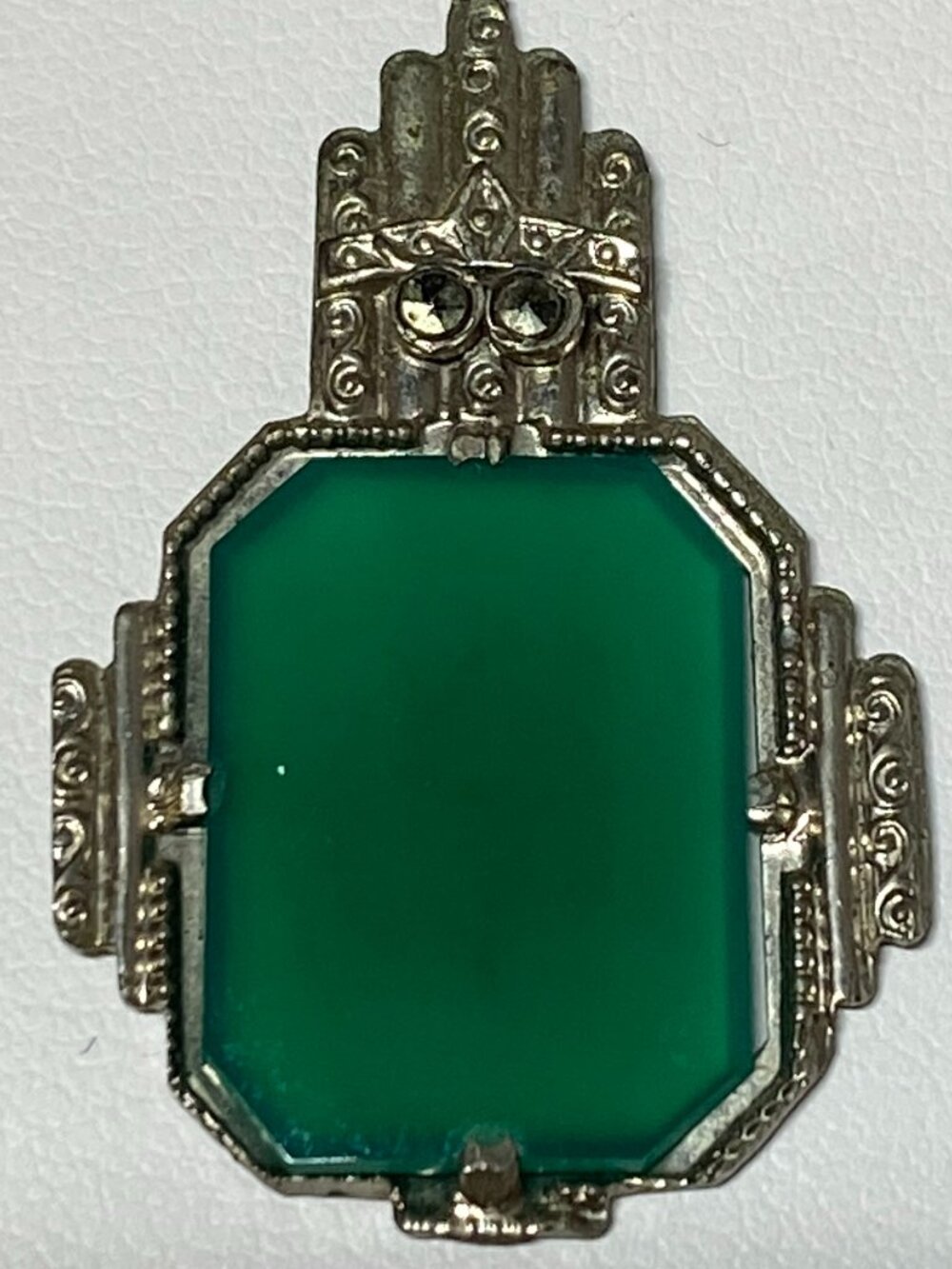 Art Deco 1930s Chrysoprase Marcasite Sterling Silver Earrings Antique - Picture 9 of 15